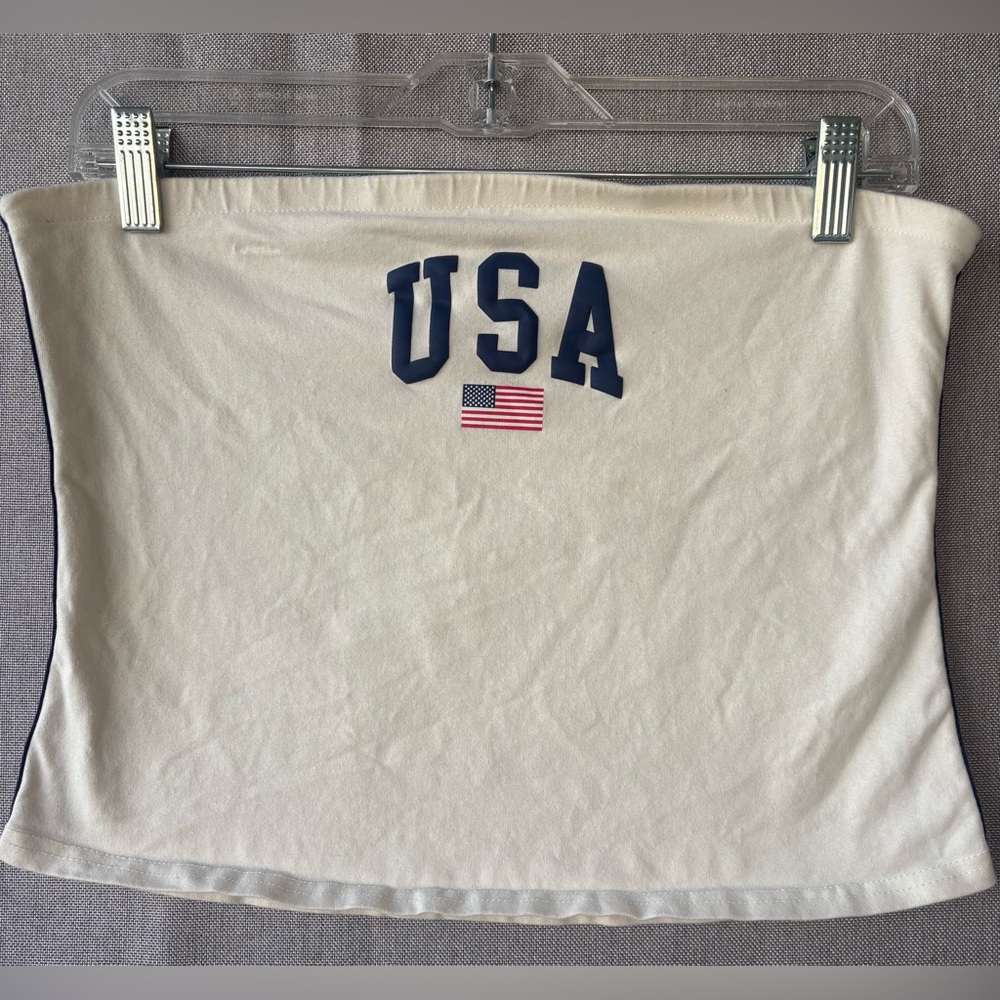 Red white and blue USA flag Moonrise Crop Tube Top Women’s Size large
